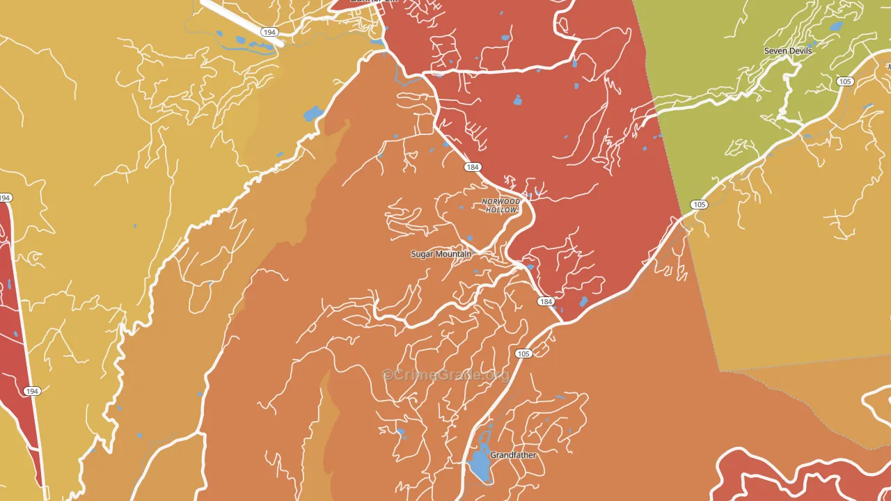 Sugar Mountain, NC Map of Robbery Rates