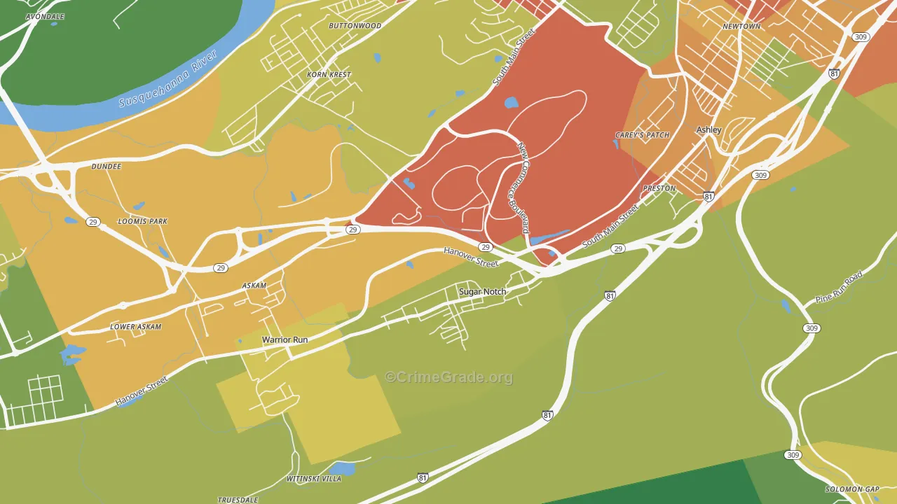 Sugar Notch, PA Map of Robbery Rates