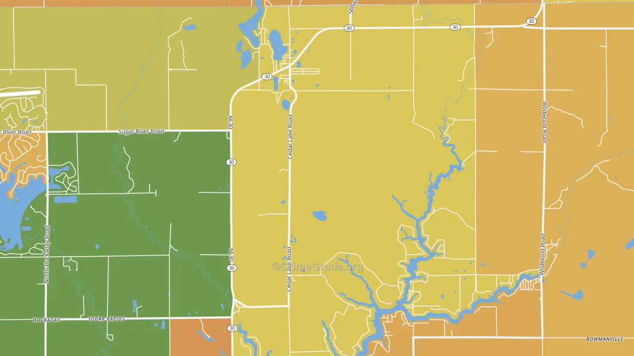 Sugar Rapids, MI Map of Robbery Rates
