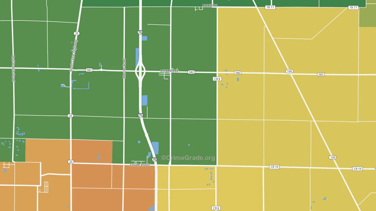 Sugar Ridge, OH Map of Robbery Rates