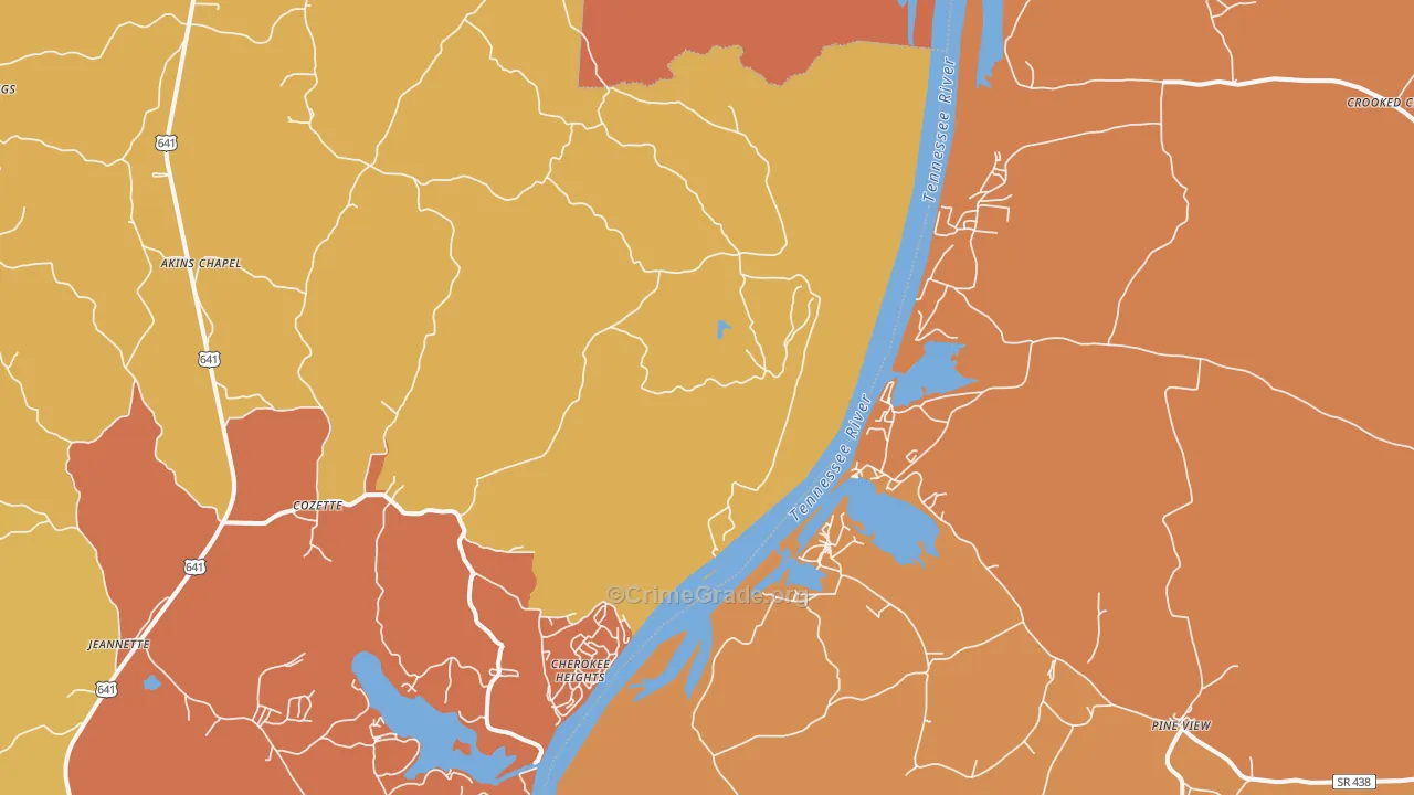 Sugar Tree, TN Map of Robbery Rates