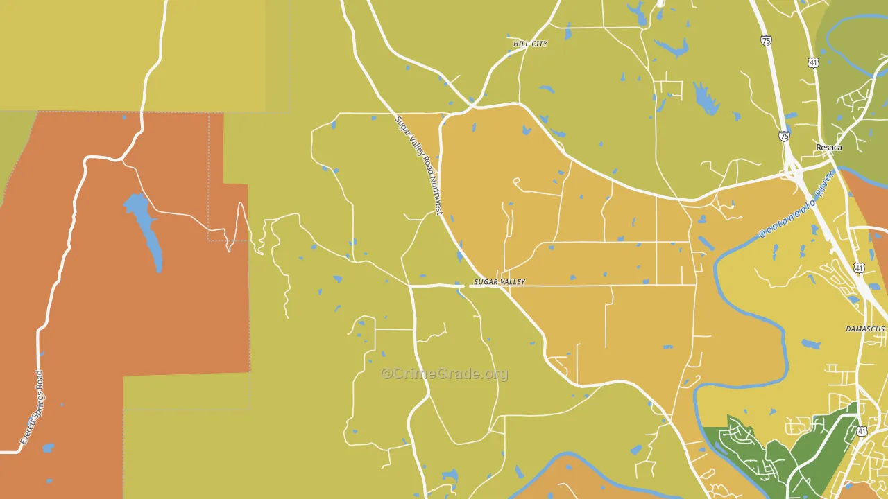 Sugar Valley, GA Map of Robbery Rates