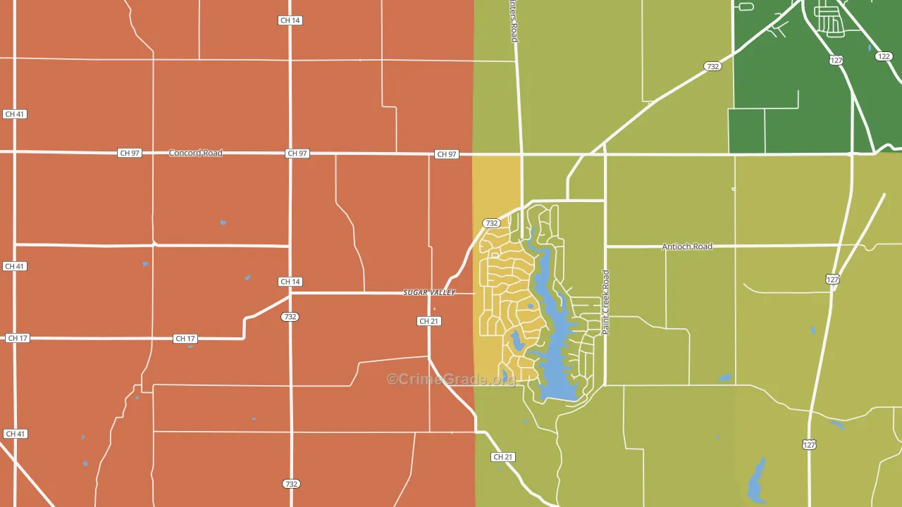 Sugar Valley, OH Map of Robbery Rates