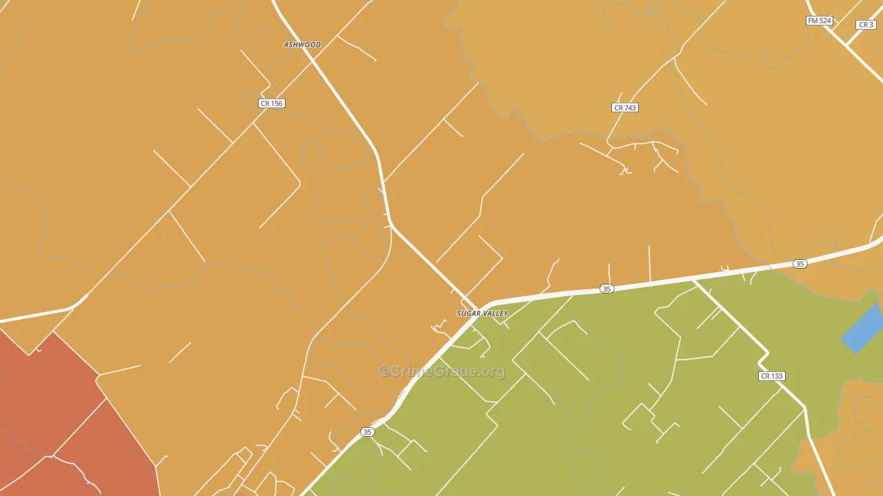 Sugar Valley, TX Map of Robbery Rates
