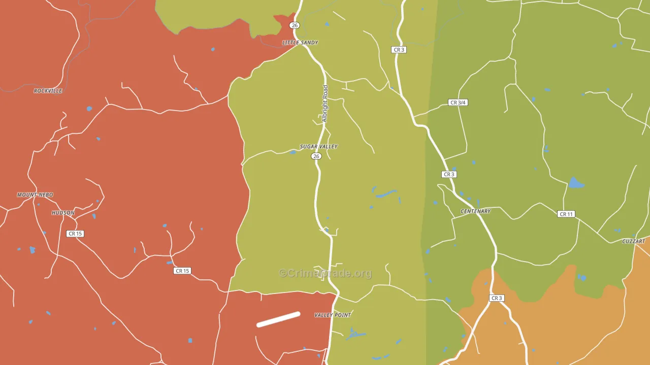 Sugar Valley, WV Map of Robbery Rates