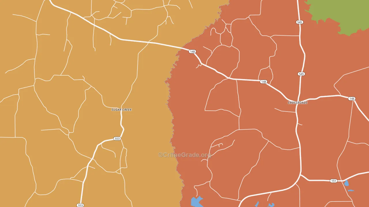 Sugarcreek, LA Map of Robbery Rates