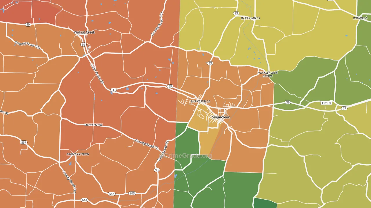 Sugarcreek, OH Map of Robbery Rates