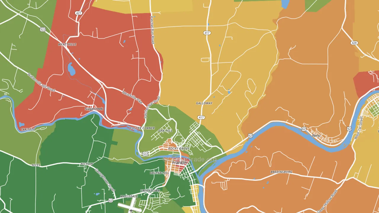 Sugarcreek, PA Map of Robbery Rates