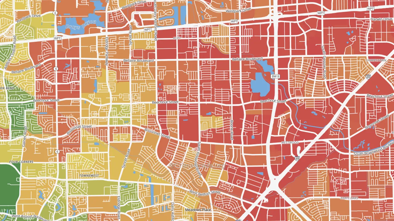 Sugarland, Houston, TX Map of Robbery Rates