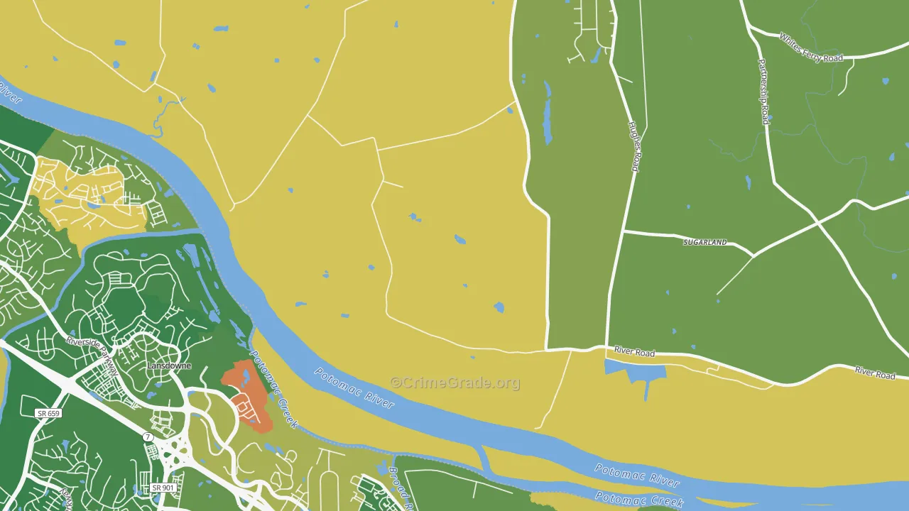 Sugarland, MD Map of Robbery Rates