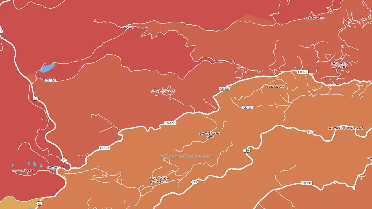Sugarloaf, CO Map of Robbery Rates