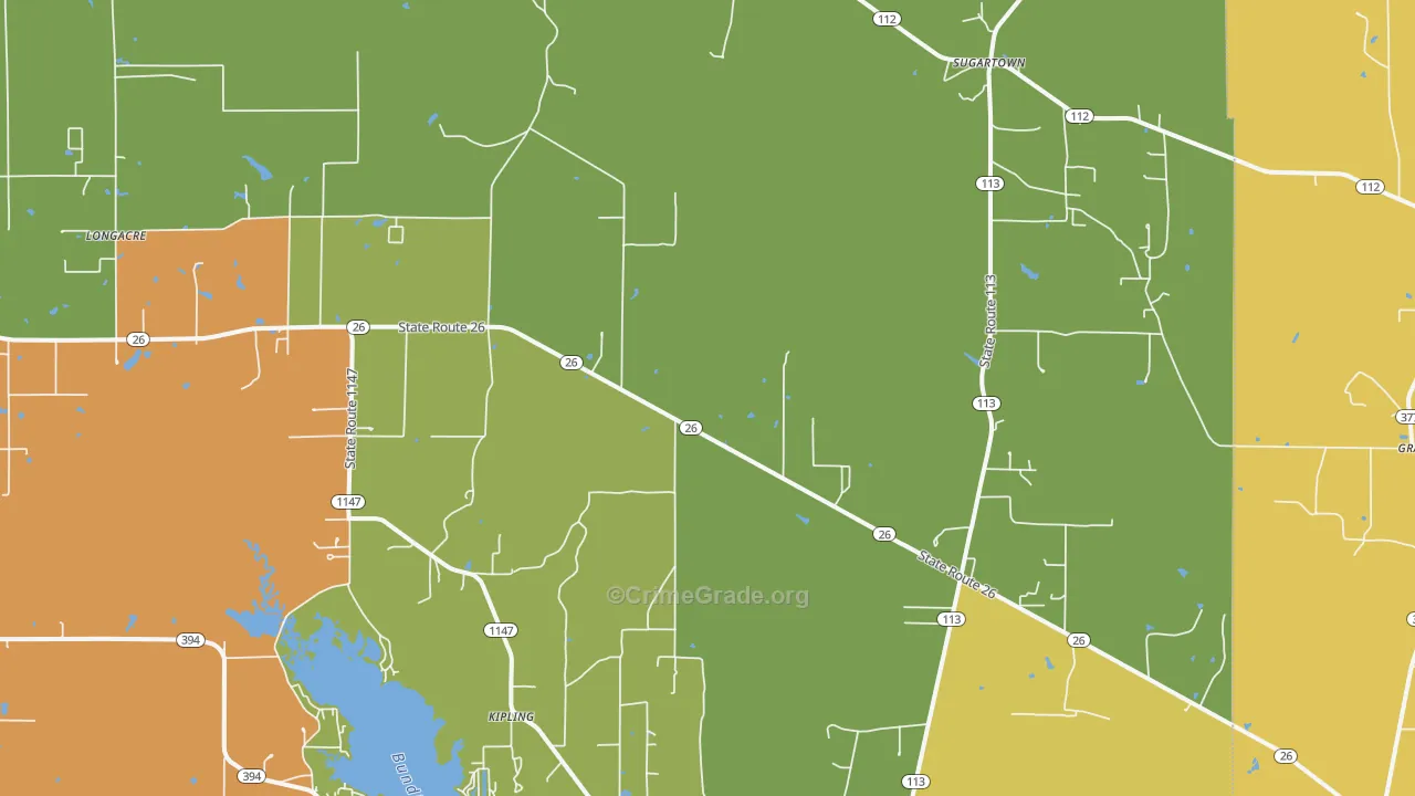 Sugartown, LA Map of Robbery Rates