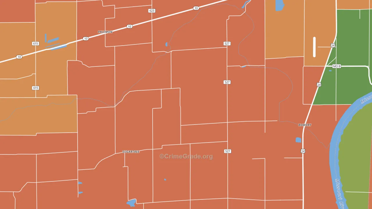 Sugartree, MO Map of Robbery Rates