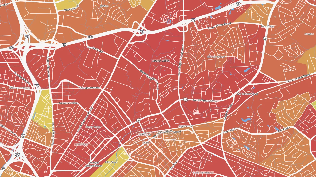 Sugaw Creek, Charlotte, NC Map of Robbery Rates