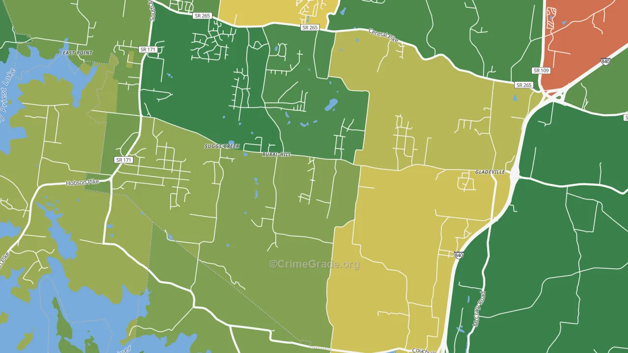 Suggs Creek, TN Map of Robbery Rates