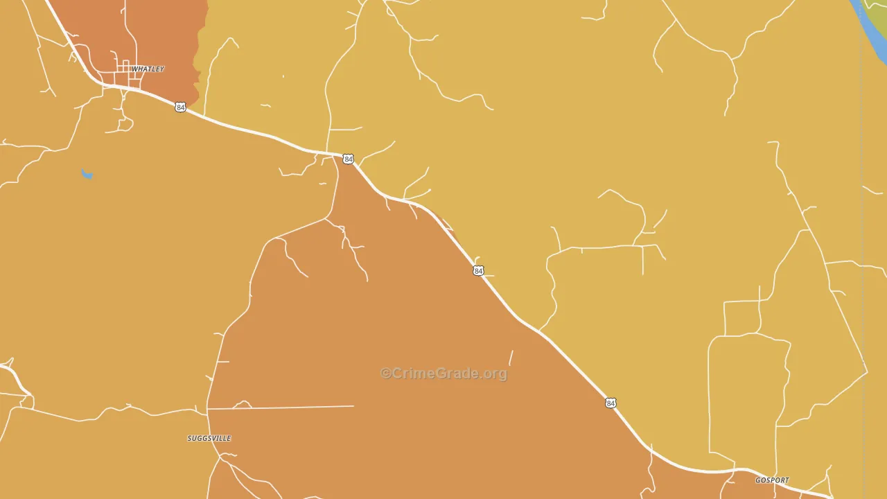 Suggsville, AL Map of Robbery Rates