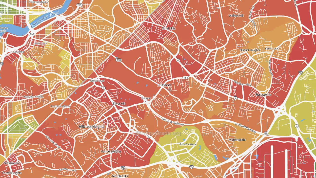 Suitland, MD Map of Robbery Rates