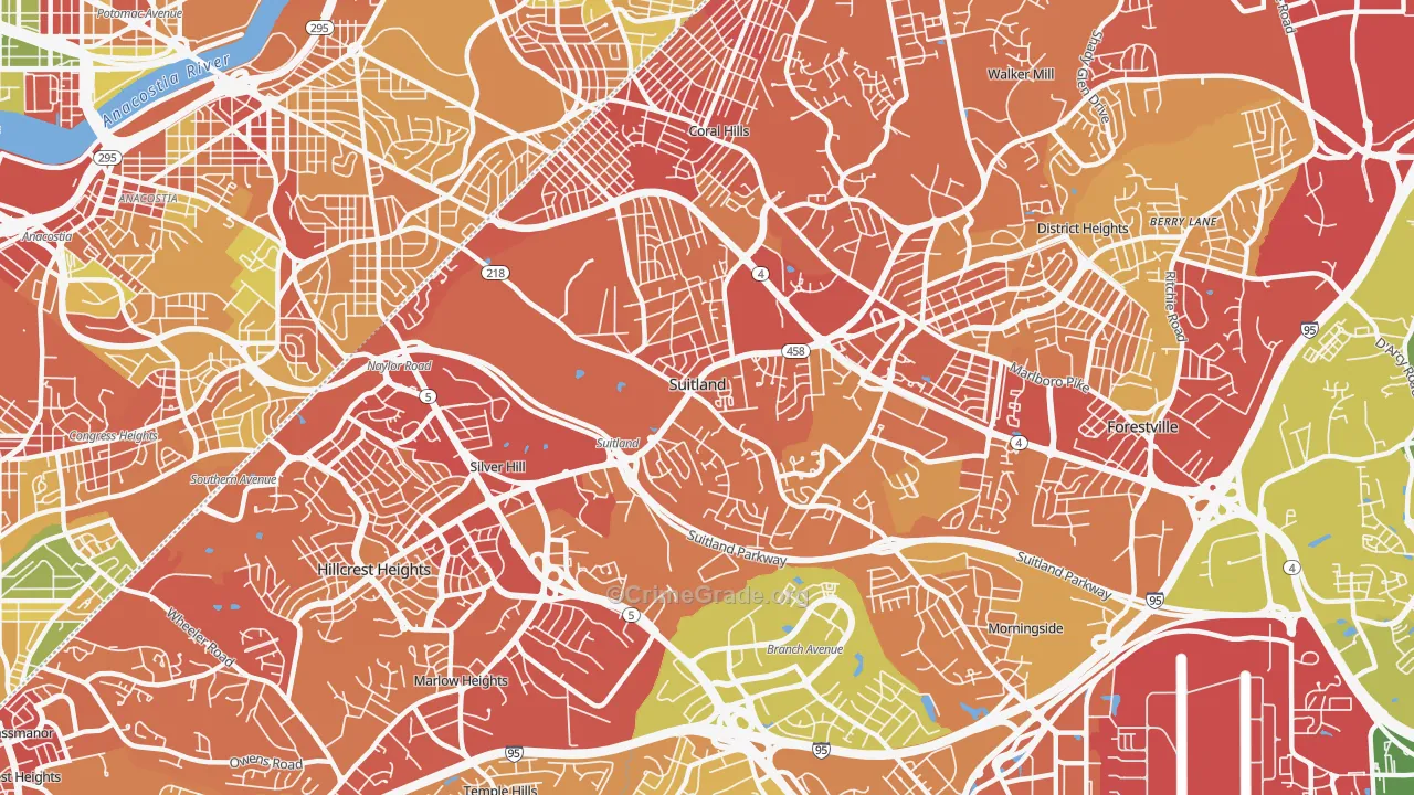 Suitland-Silver Hill, Suitland, MD Map of Robbery Rates