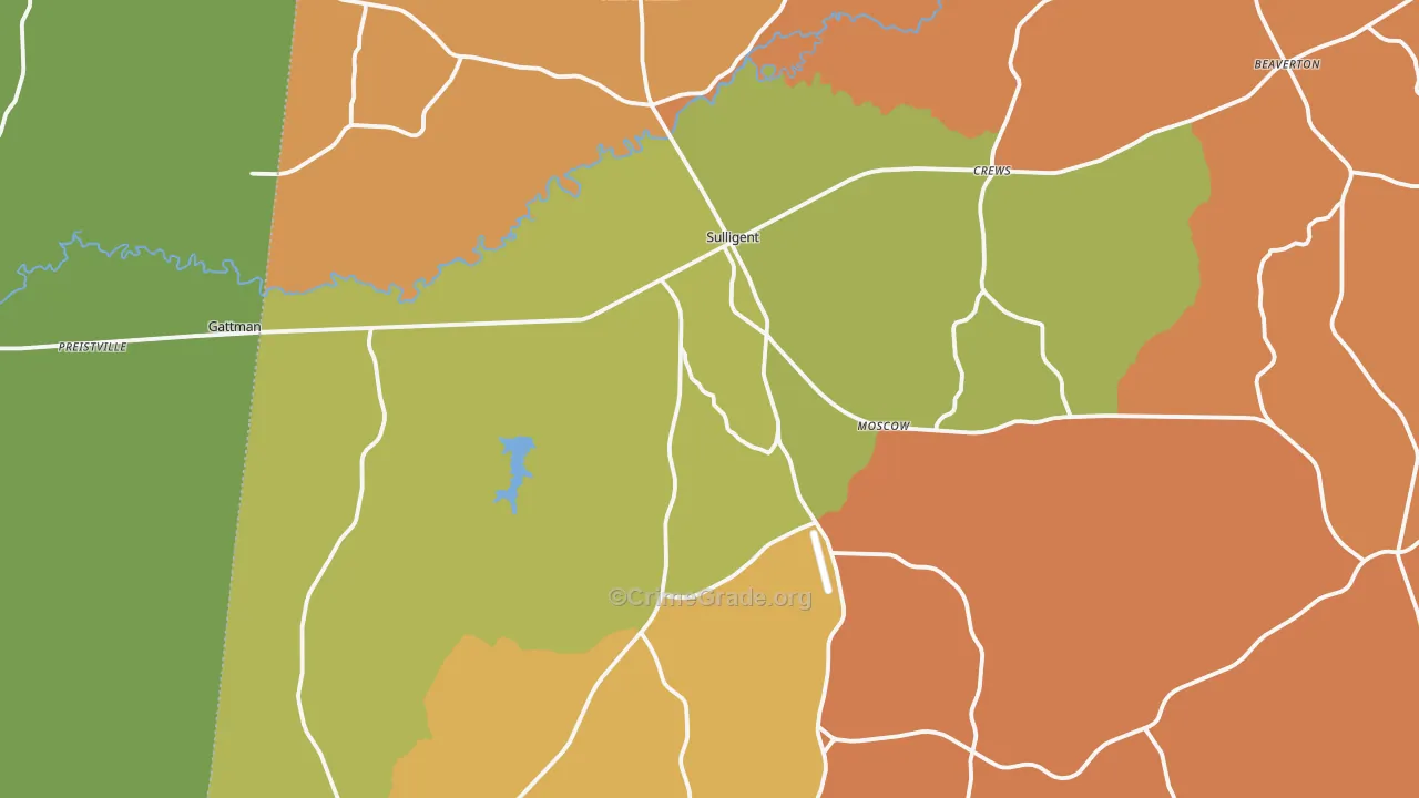 Sulligent, AL Map of Robbery Rates