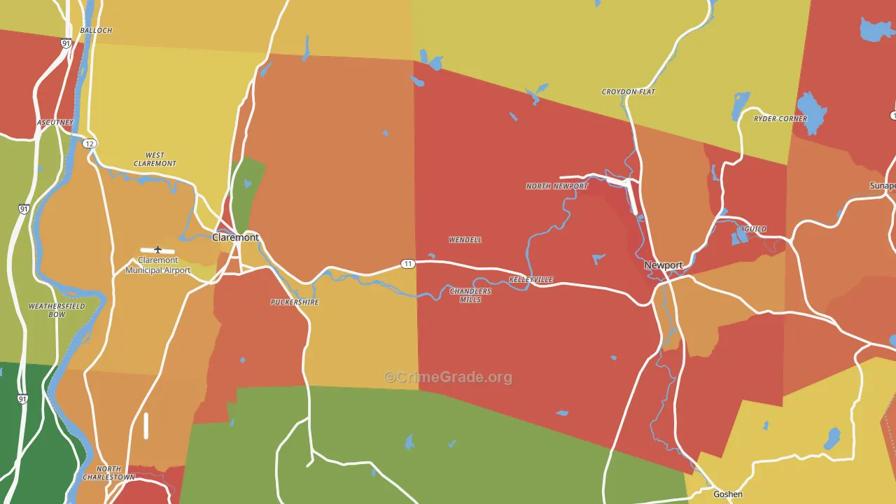 Sullivan County, NH Map of Robbery Rates