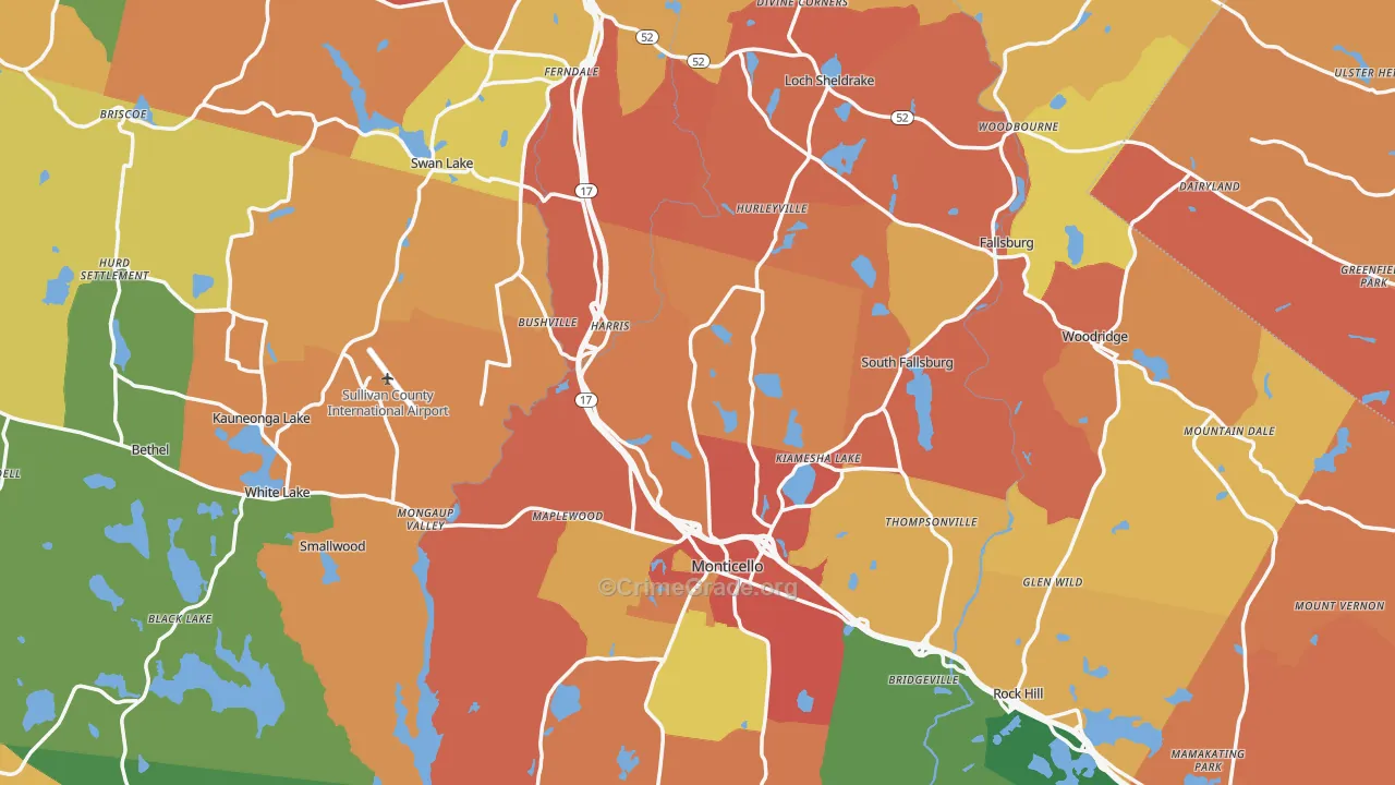 Sullivan County, NY Map of Robbery Rates