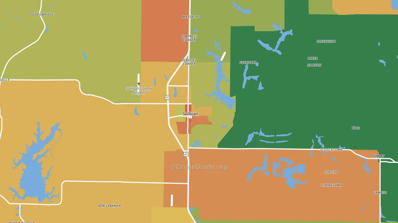 Sullivan, IN Map of Robbery Rates