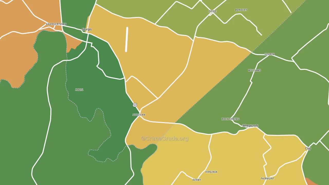 Sullivan, KY Map of Robbery Rates
