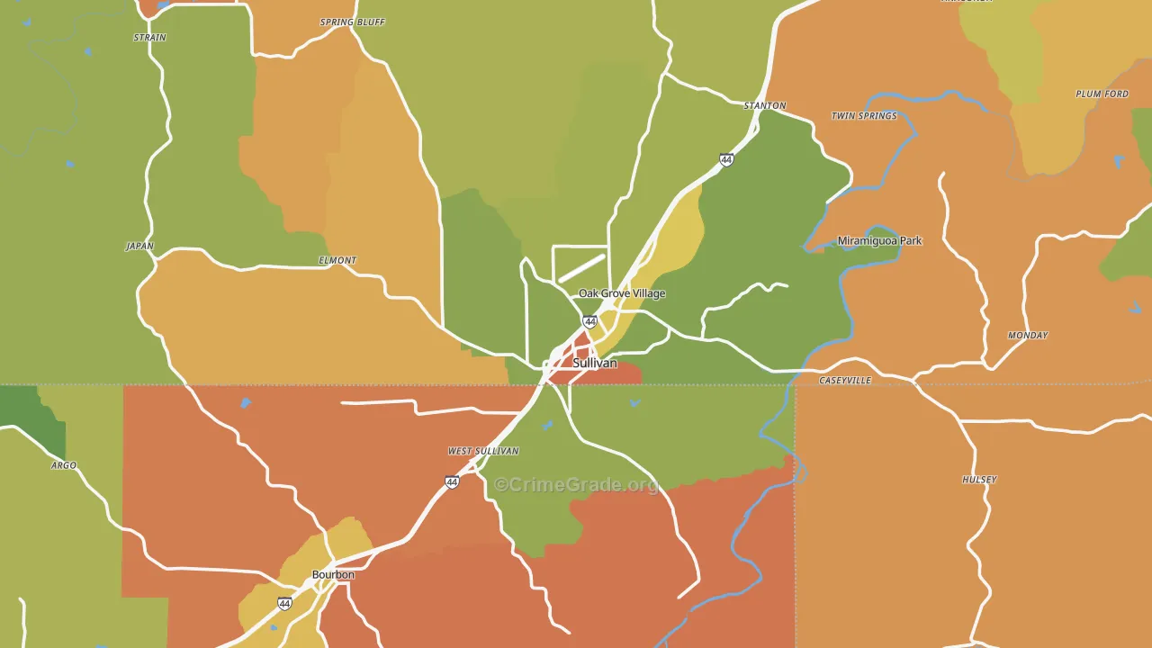 Sullivan, MO Map of Robbery Rates