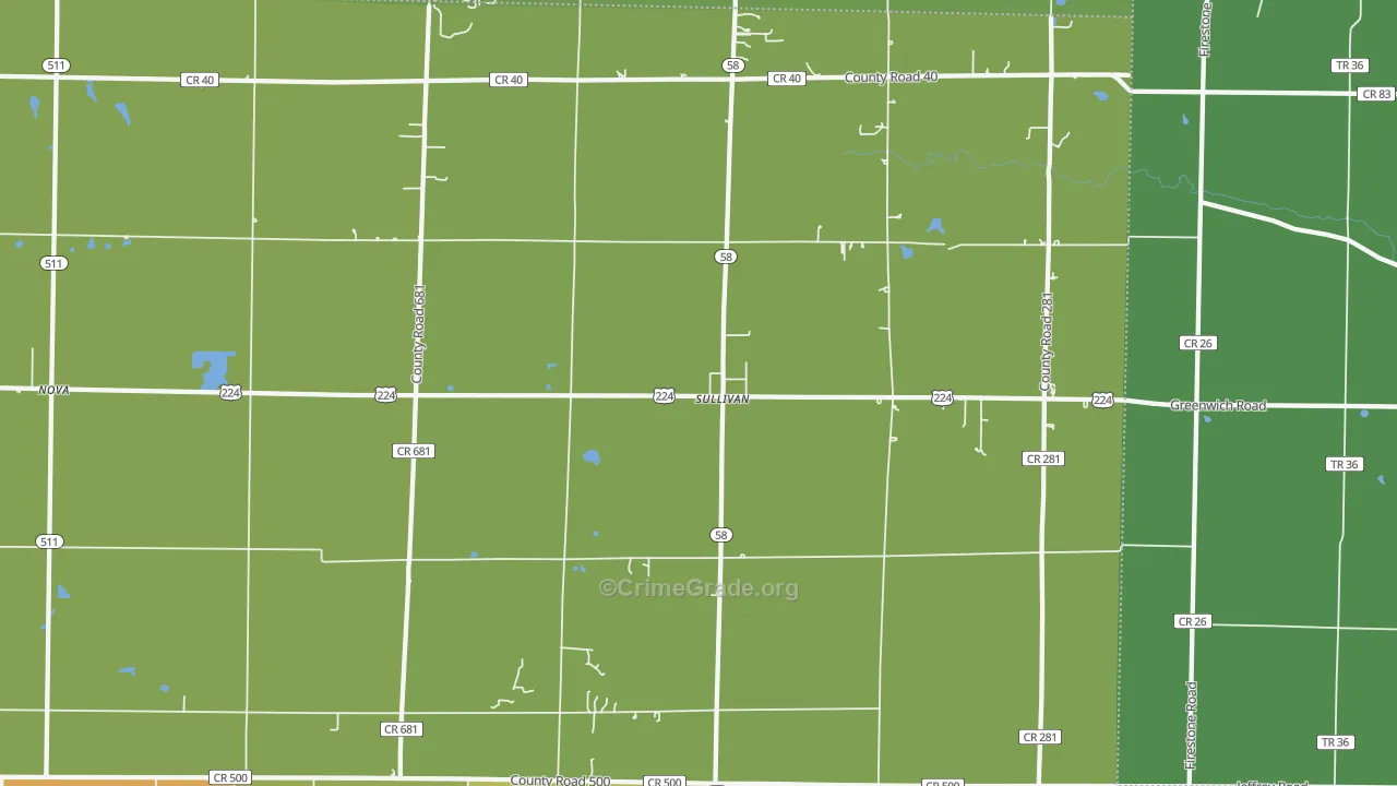 Sullivan, OH Map of Robbery Rates