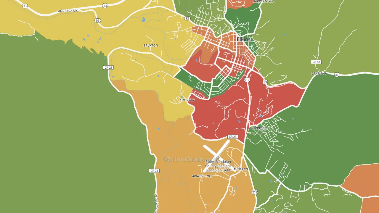 Sullivan, WV Map of Robbery Rates