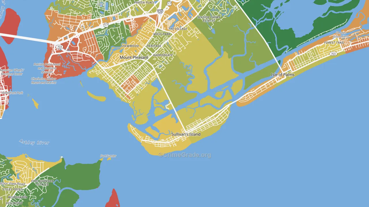 Sullivans Island, SC Map of Robbery Rates