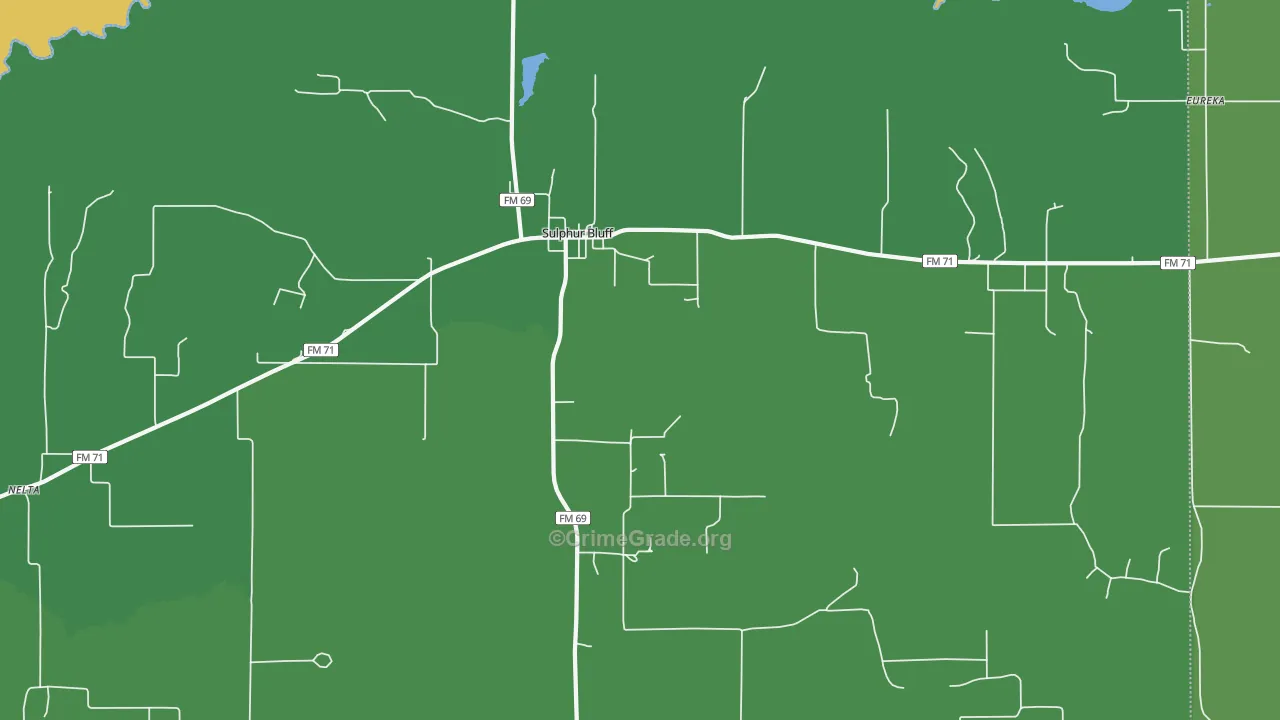Sulphur Bluff, TX Map of Robbery Rates