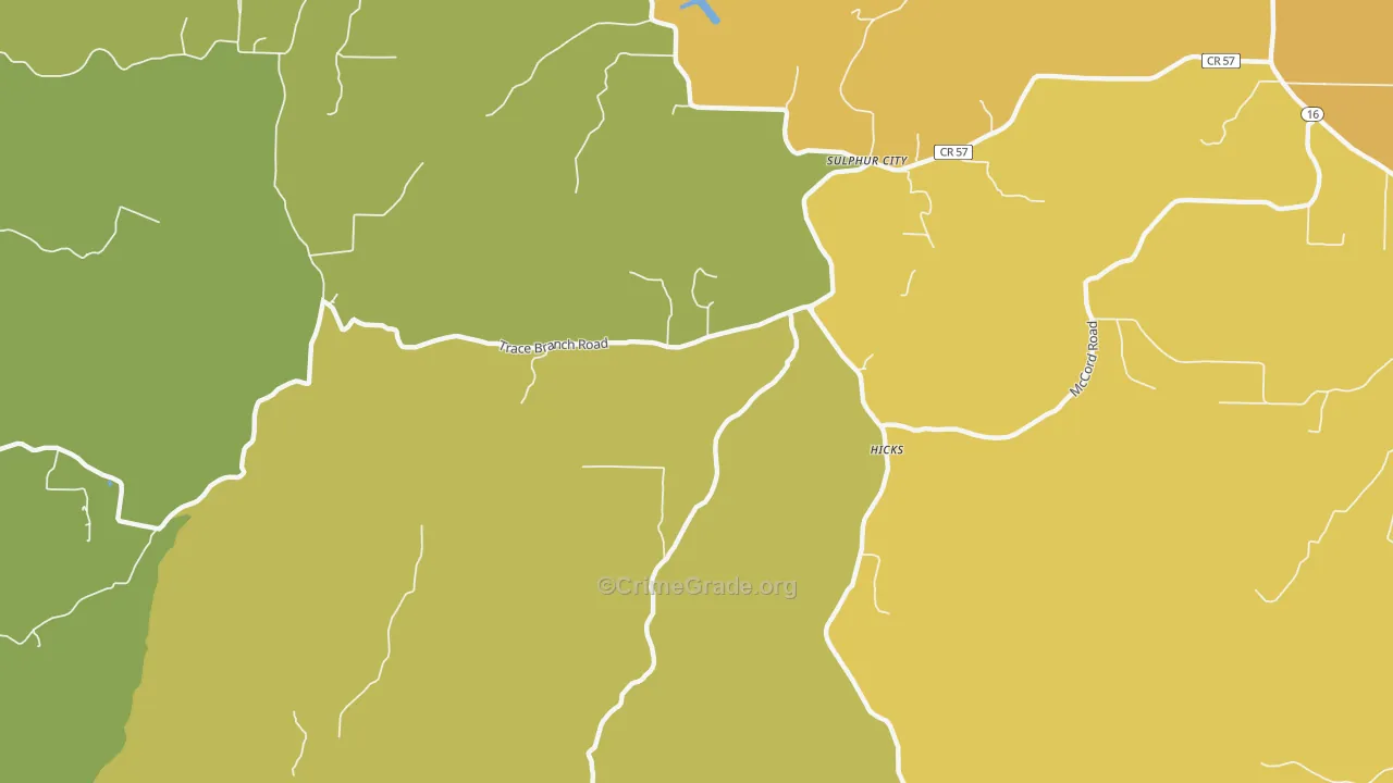 Sulphur City, AR Map of Robbery Rates