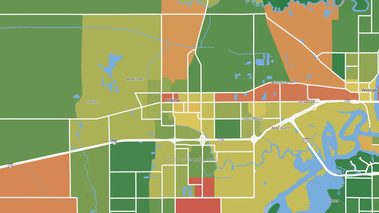 Sulphur, LA Map of Robbery Rates