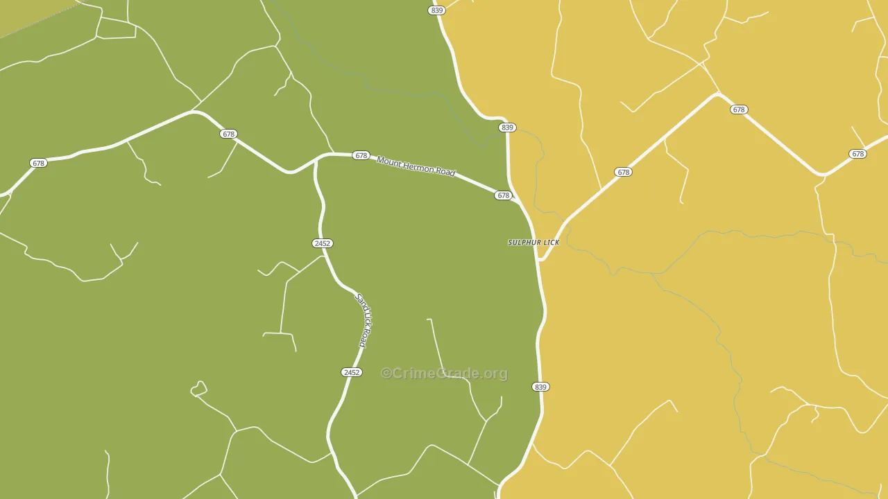 Sulphur Lick, KY Map of Robbery Rates