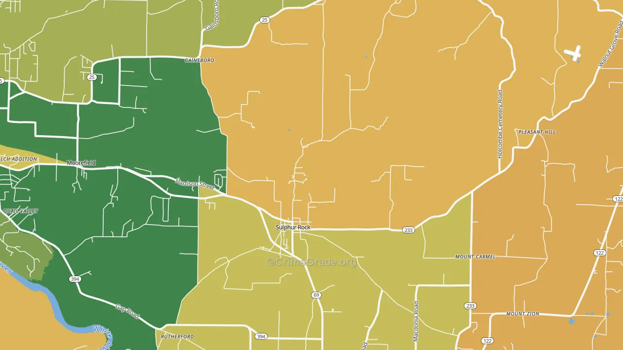 Sulphur Rock, AR Map of Robbery Rates