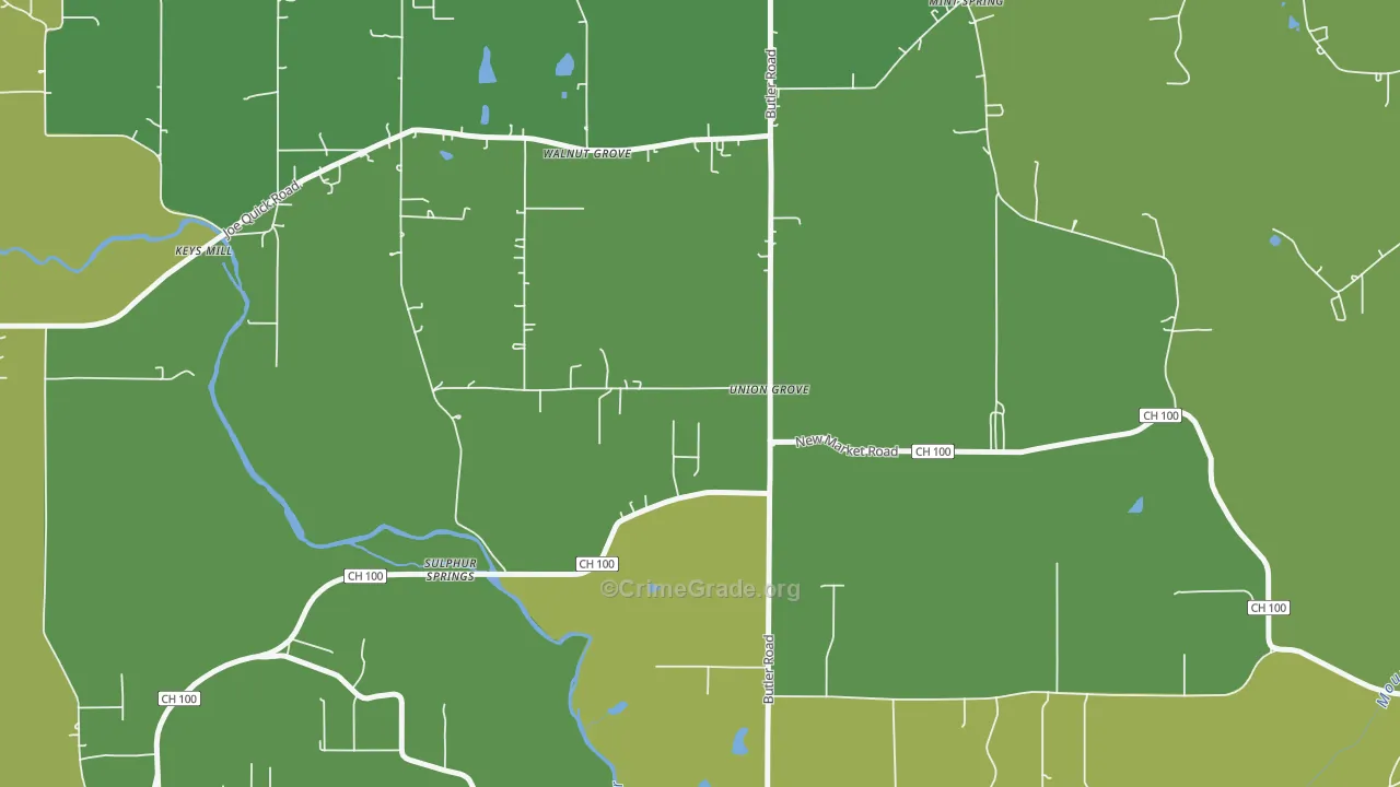 Sulphur Springs, AL Map of Robbery Rates