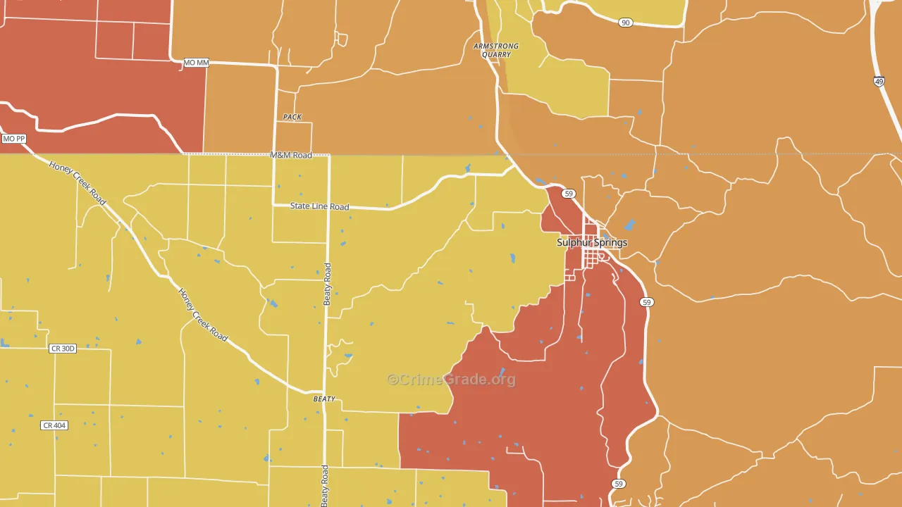 Sulphur Springs, AR Map of Robbery Rates