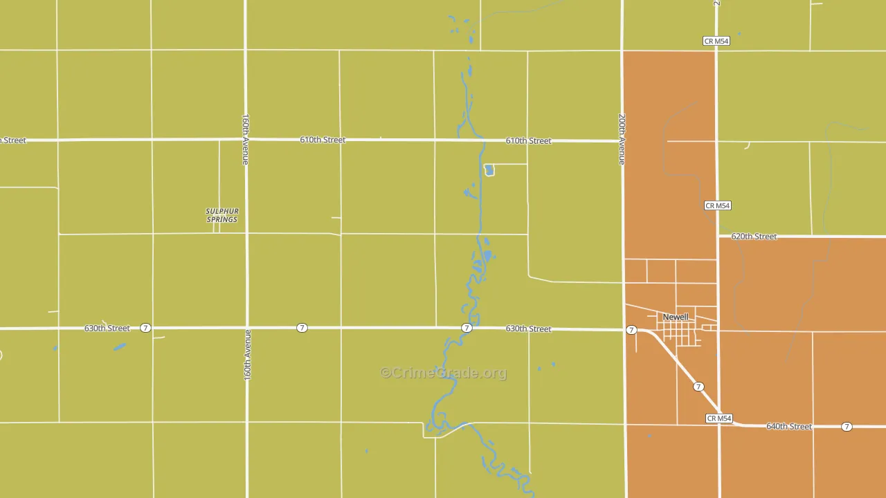 Sulphur Springs, IA Map of Robbery Rates