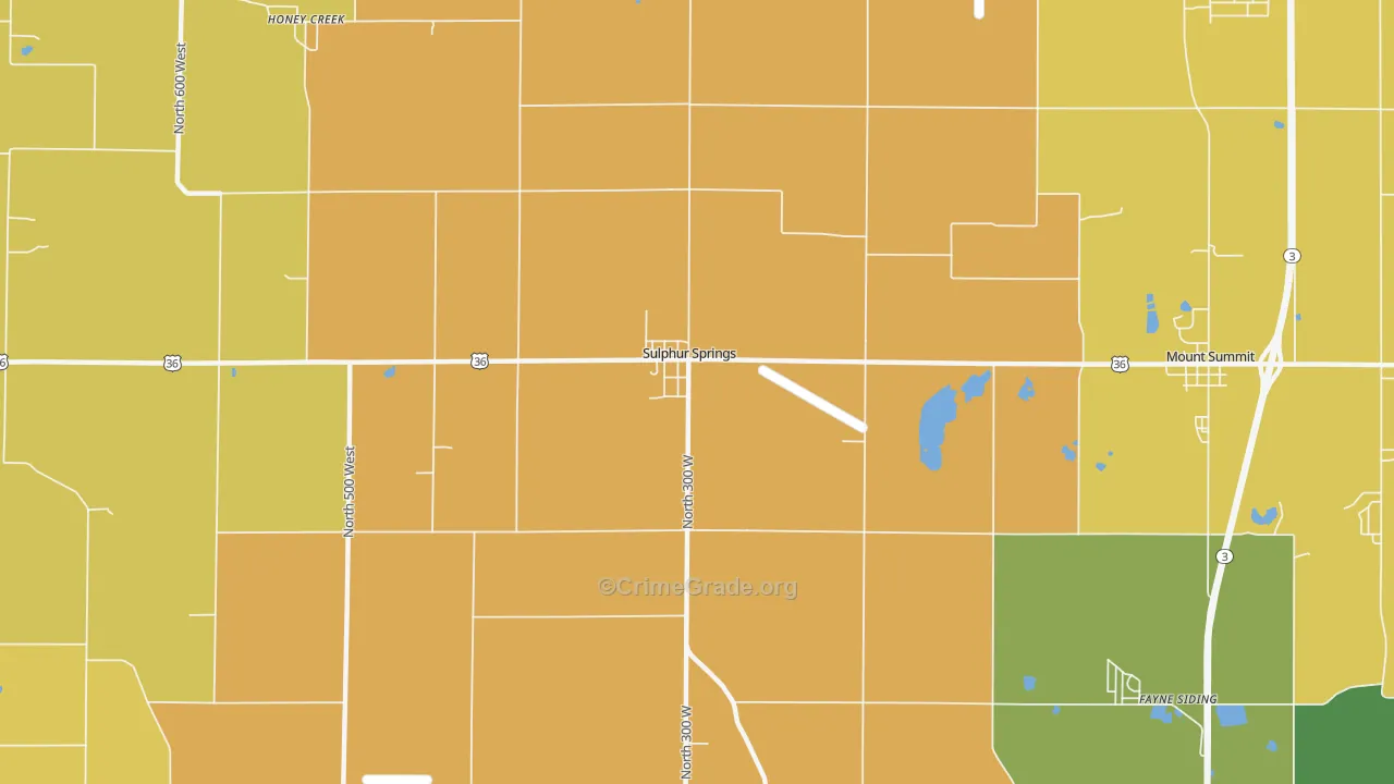 Sulphur Springs, IN Map of Robbery Rates
