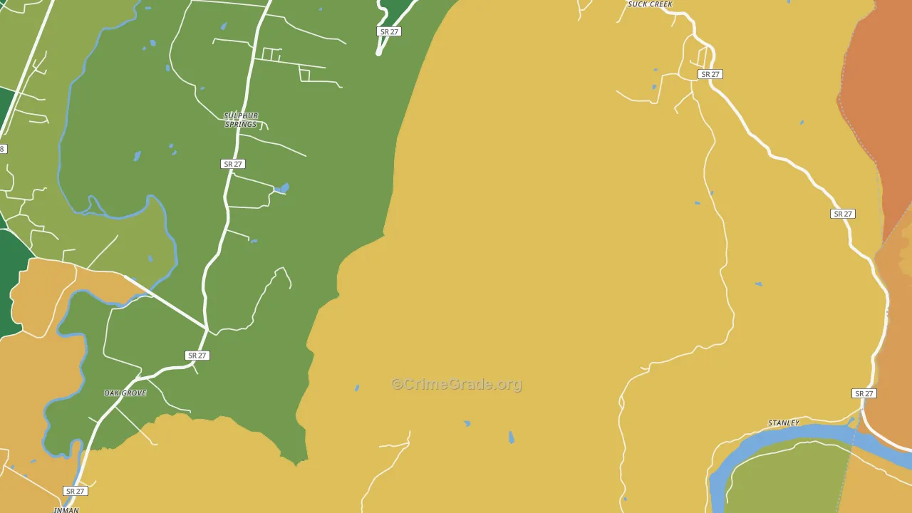 Sulphur Springs, TN Map of Robbery Rates