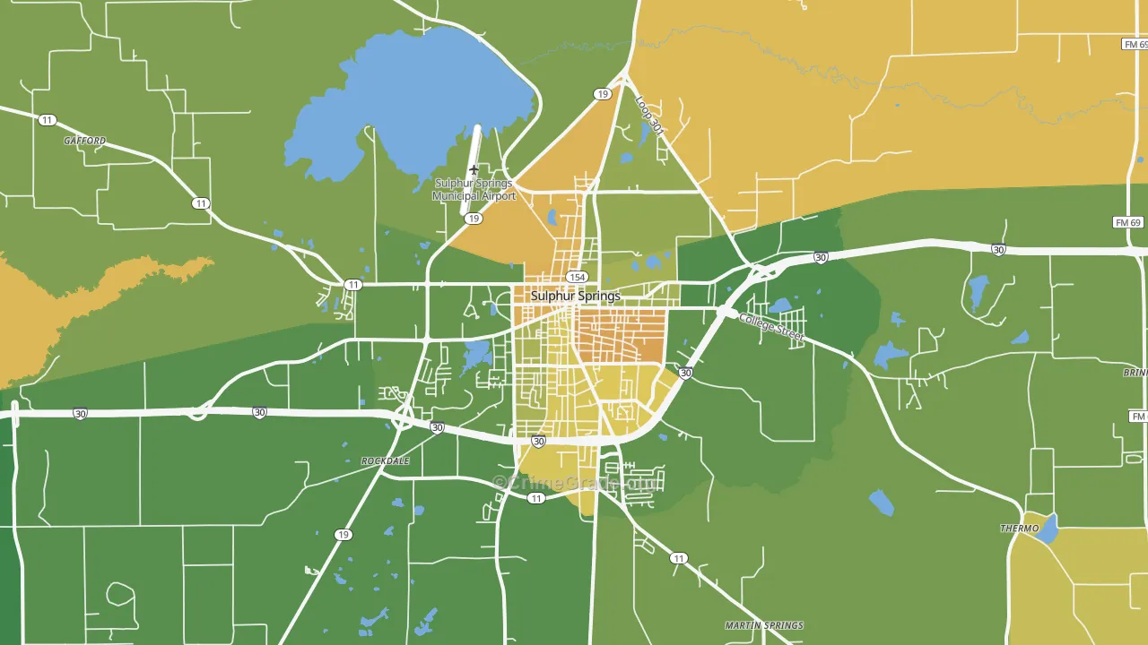 Sulphur Springs, TX Map of Robbery Rates
