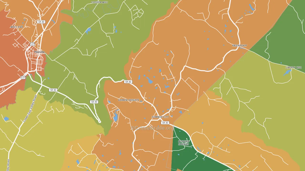 Summer City, TN Map of Robbery Rates
