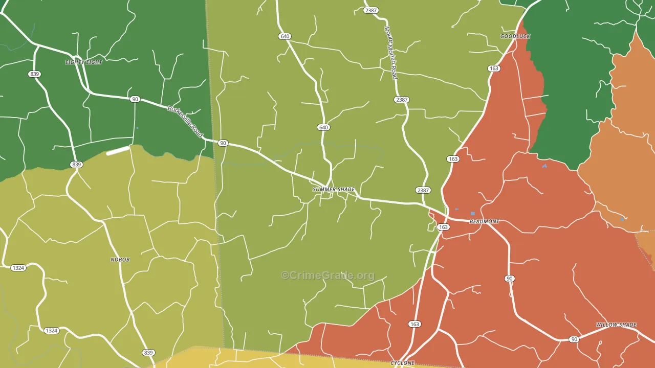 Summer Shade, KY Map of Robbery Rates
