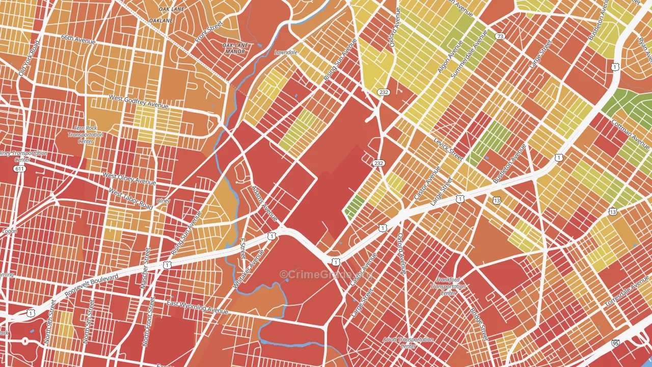 Summerdale, Philadelphia, PA Map of Robbery Rates