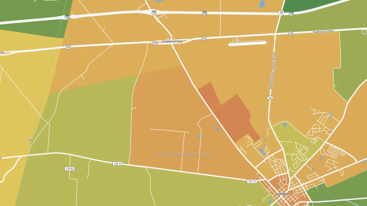 Summerford, OH Map of Robbery Rates