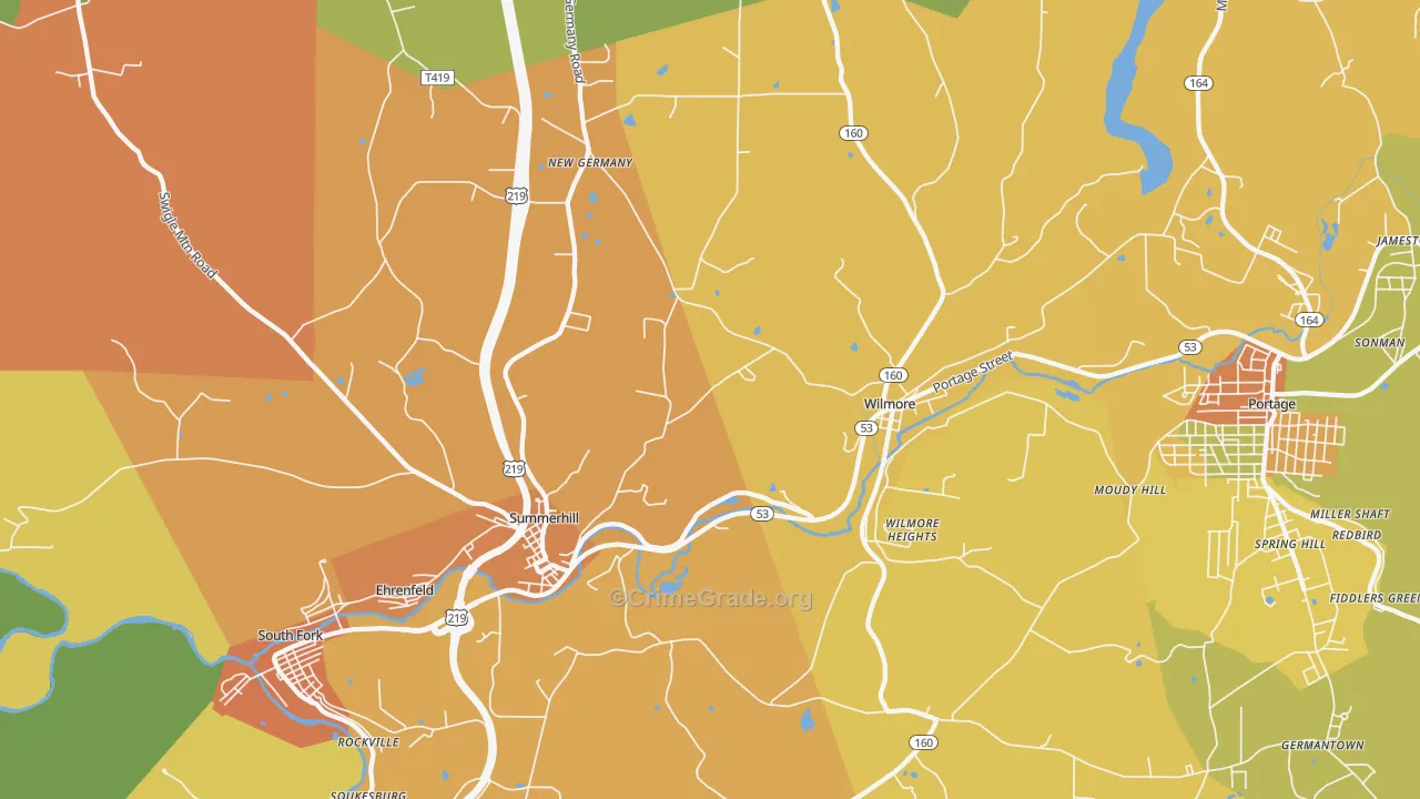 Summerhill, PA Map of Robbery Rates
