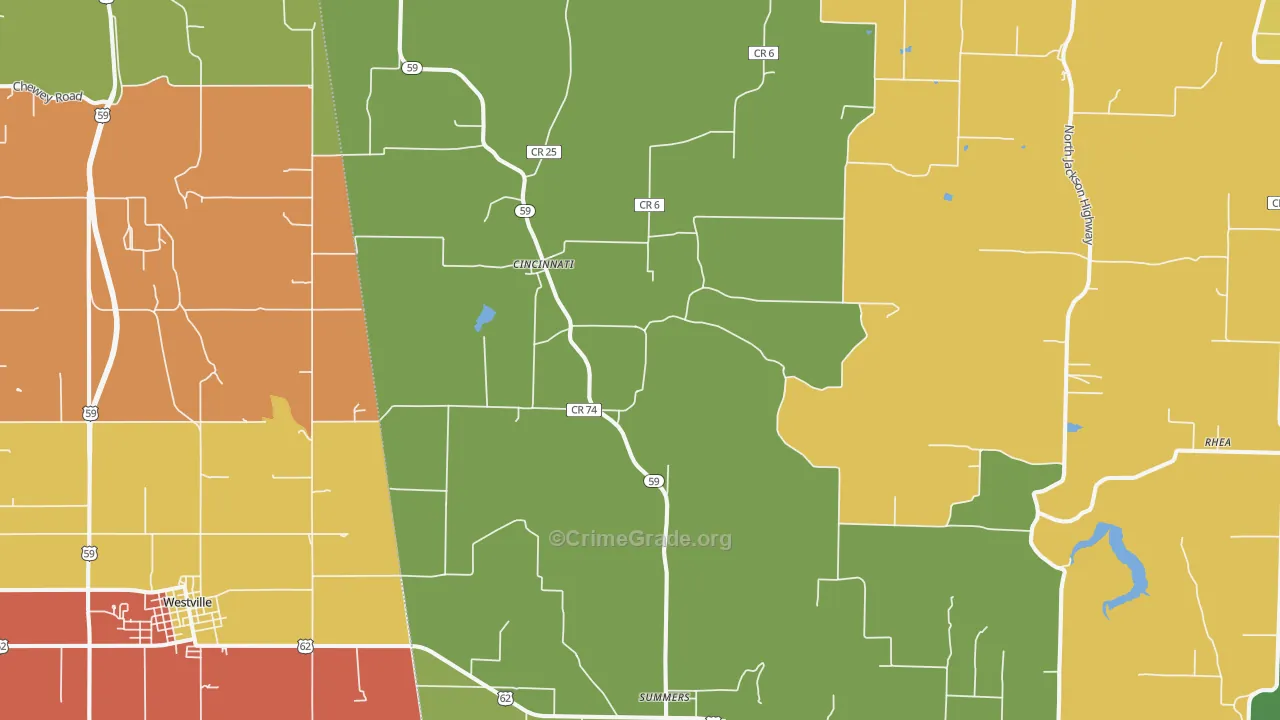Summers, AR Map of Robbery Rates