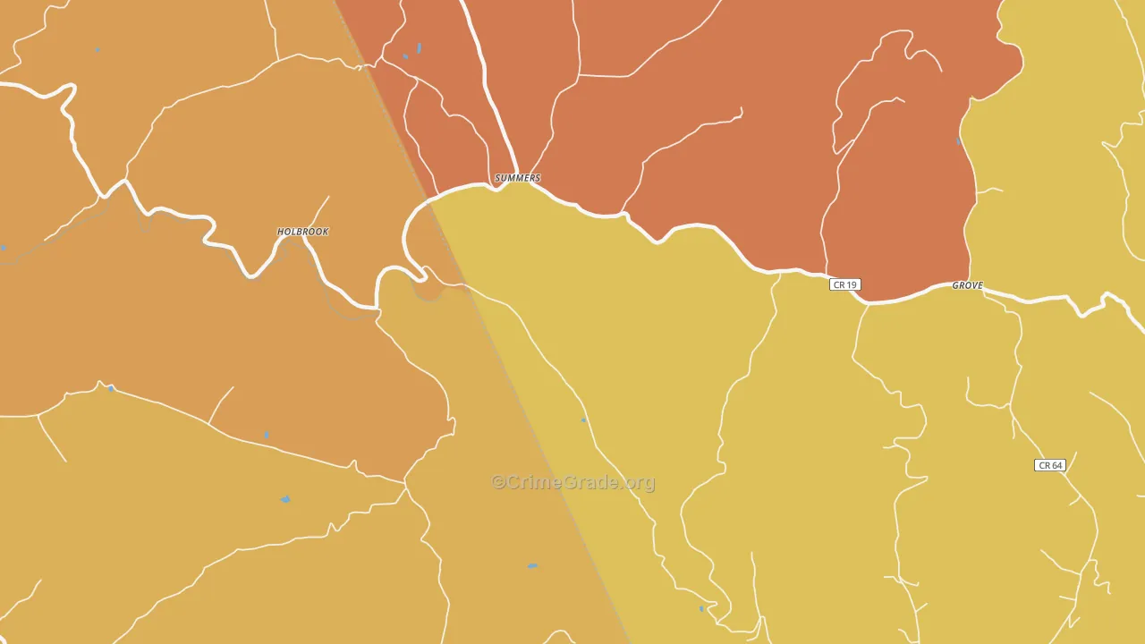 Summers, WV Map of Robbery Rates