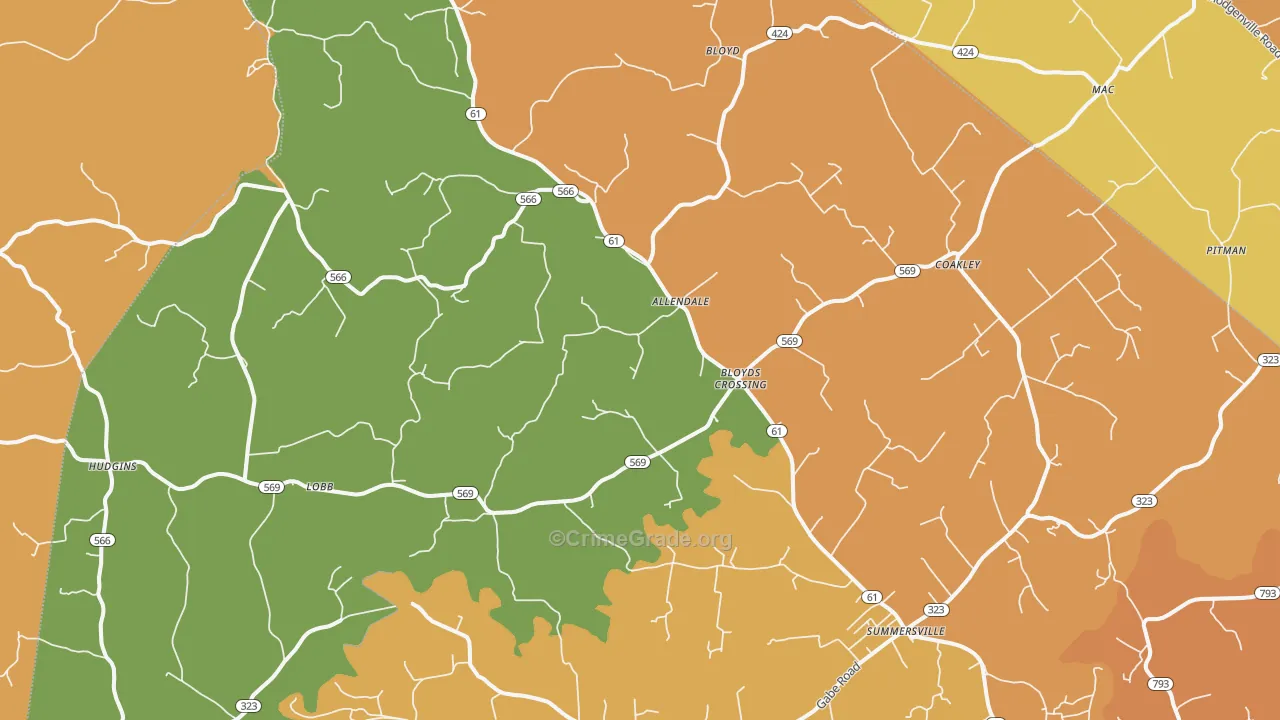 Summersville, KY Map of Robbery Rates